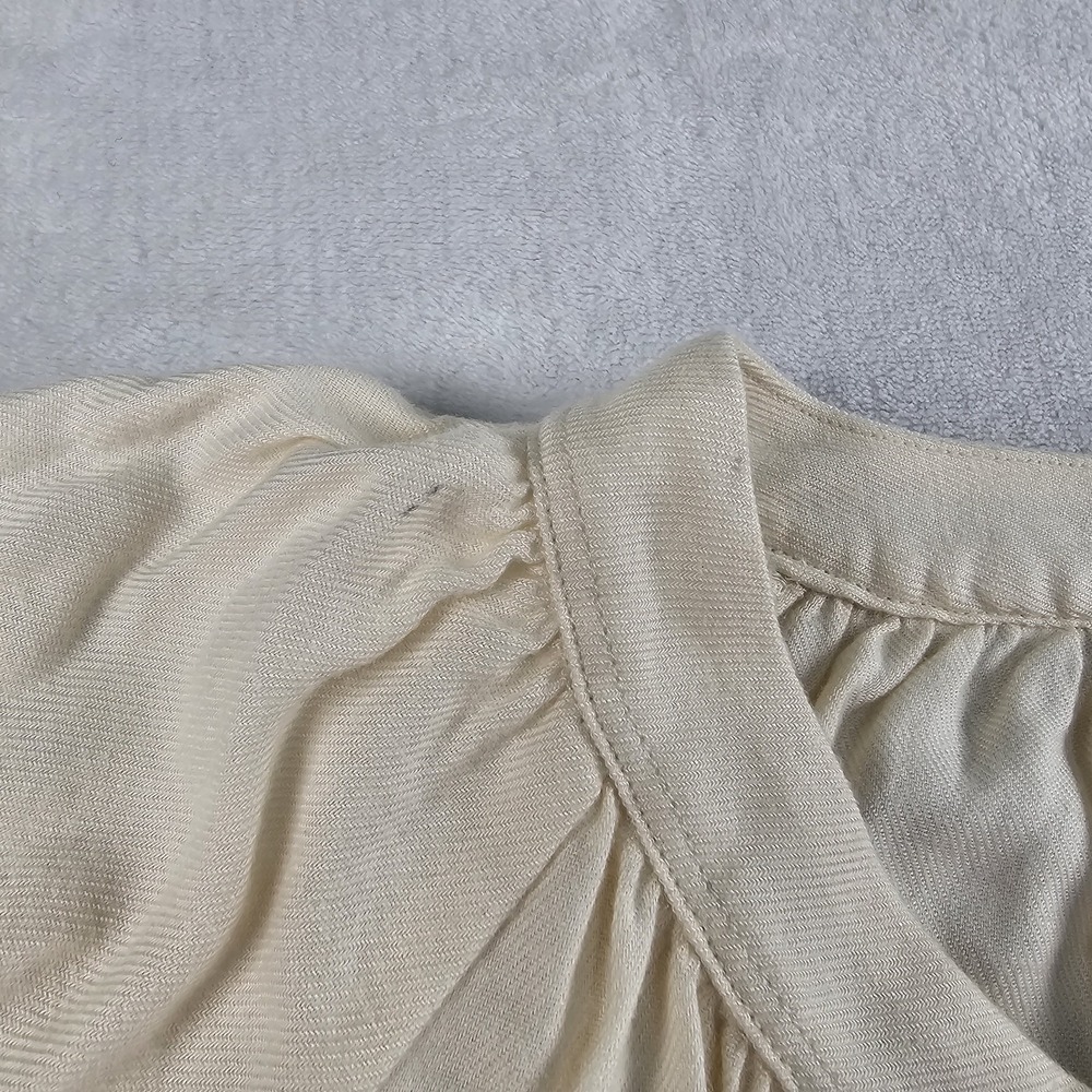 Uniqlo Soft Flannel Gathered Blouse Womens L Peasant Off White Cream Cottagecore - Picture 7 of 11